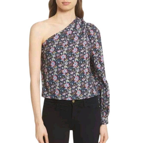 Nordstrom Frame All Over Floral One Shoulder Blouse Multicolor Size XS NWT - Picture 2 of 12